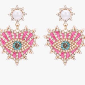 Evil Eye Heart Earrings with pearls and rhinestones pink gold …